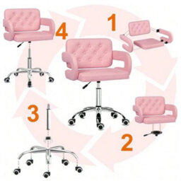 Pink Ergonomic Swivel Office Chair Height Adjustable Armless - thumbnail 4