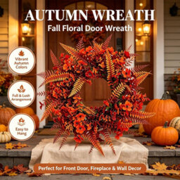Amorly Fall Eucalyptus Fern Wreath For Front Door Autumn Fern Leaves Garland For Wall Window Festival Thanksgiving Harvest Fall Decor - thumbnail 4