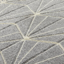 Modern Easy To Clean Geometric Optical 3D Grey Rug For Dining Room-160Cm X 230Cm - thumbnail 2