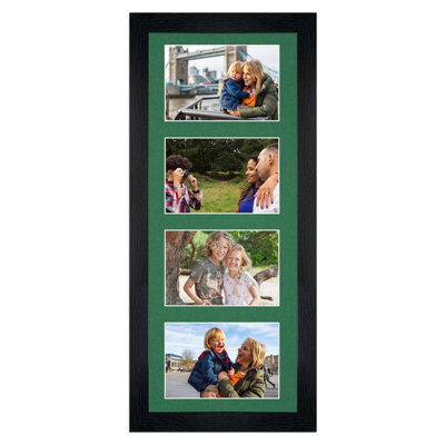 AK Frames 50X20Cm Black Modern Multi Photo Frame With Emerald Mount - Holds 4 Apertures (4X) 6X4 Photos - image 1