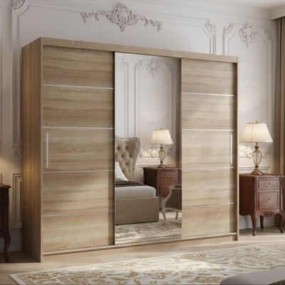 Astra 23 Modern Sliding Door Wardrobe Sonoma Bedroom Storage With Shelves And Hanging Rails Durable Laminated Finish - image 1