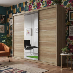Astra 23 Modern Sliding Door Wardrobe Sonoma Bedroom Storage With Shelves And Hanging Rails Durable Laminated Finish - thumbnail 4