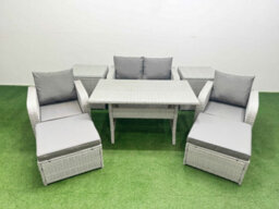 Fimous Light Grey Pe Wicker Rattan Garden Furniture Set Sofa Set Reclining Chair Dining Table 6 Seater 2 Big Stools 2 Side Table - thumbnail 2