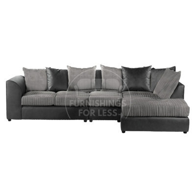 Furnishings For Less UK Luxor Black And Grey Jumbo Cord Large 5 Seater Corner Sofa Long Right Hand Facing - image 1