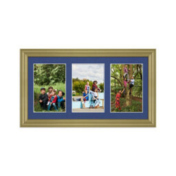 AK Frames 40X20Cm Gold Classic Multi Photo Frame With Blue Mount - Holds 3 Apertures (3X) 6X4 Photos - thumbnail 1