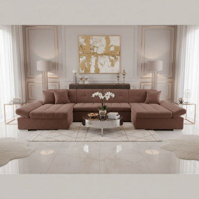 Alia Living Room Sleeper Corner Sofa Polyurethane Foam Wave Spring Wood Frame 360X160X75Cm Pink - image 1