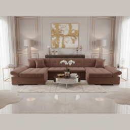 Alia Living Room Sleeper Corner Sofa Polyurethane Foam Wave Spring Wood Frame 360X160X75Cm Pink - thumbnail 1