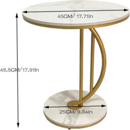 Hygrad Built to Survive C Shaped Half Moon Round Sintered Stone Slab/metal End Coffee Sofa Bed Side Centre Table With Metal Legs - thumbnail 3