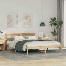 Walplus Bed Frame With Headboard Brown 160 X 200 Cm Solid Pine Wood
