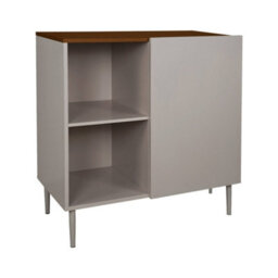 Sweeek - Sideboard Storage Unit Metal With Wood Decor 1 Door 80 Cm Grey And Walnut - Ashton - thumbnail 2
