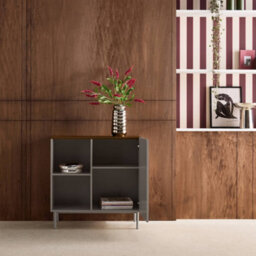 Sweeek - Sideboard Storage Unit Metal With Wood Decor 1 Door 80 Cm Grey And Walnut - Ashton - thumbnail 4