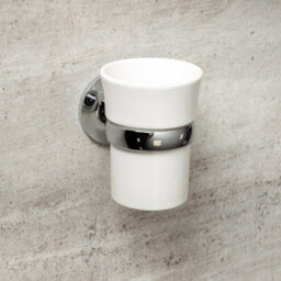 Plum&clay Kingham Wall Mounted Chrome Toothbrush Holder With Ceramic Tumbler - thumbnail 2