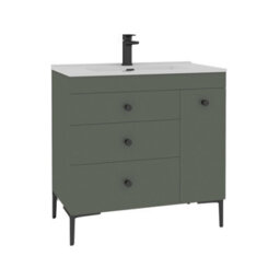 Royal Bathrooms Verona 800mm Matt Green Floor Standing Vanity Unit 3 Drawer & Side Pull Out Storage Ceramic Basin - Black Knob - thumbnail 6