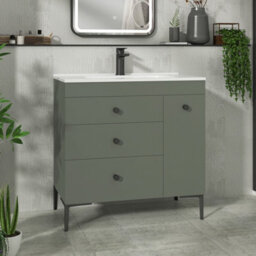 Royal Bathrooms Verona 800mm Matt Green Floor Standing Vanity Unit 3 Drawer & Side Pull Out Storage Ceramic Basin - Black Knob - thumbnail 1