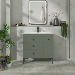 Royal Bathrooms Verona 800mm Matt Green Floor Standing Vanity Unit 3 Drawer & Side Pull Out Storage Ceramic Basin - Black Knob - thumbnail 4