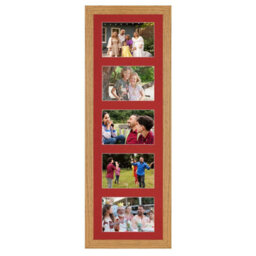 AK Frames 26X8 Oak Modern Multi Photo Frame With Crimson Mount - Holds 5 Apertures (5X) 6X4 Photos - thumbnail 1