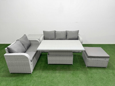 Fimous 6 Seater Pe Rattan Wicker Garden Furniture Conservatory Sofa Set Adjustable Lifting Table Big Footstool Side Table - image 1