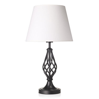 Happy Homewares Traditional Matte Black Table Lamp With Barley Twist Base And White Linen Shade - image 1