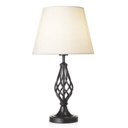 Happy Homewares Traditional Matte Black Table Lamp With Barley Twist Base And White Linen Shade - thumbnail 2