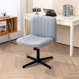 Grey Office Chair Fabric Padded Seat Armless Chair Swivel Mid-Back - thumbnail 1