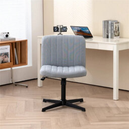 Grey Office Chair Fabric Padded Seat Armless Chair Swivel Mid-Back - thumbnail 3