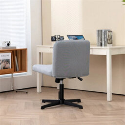 Grey Office Chair Fabric Padded Seat Armless Chair Swivel Mid-Back - thumbnail 4