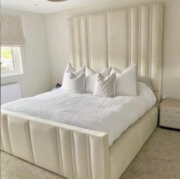 Stratus Interiors Felix Tall Lined Headboard Panel Bed Frame Optional Gas Lift Storage - Non Storage - King - thumbnail 1