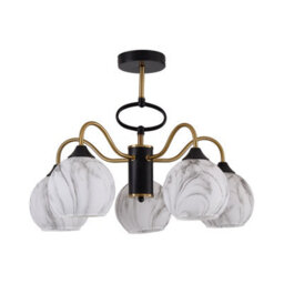 Living And Home Modern E27 5-Light Semi Flush Mount Ceiling Light With Black And Gold Frame And Marble-Effect Glass Shades, 20W - thumbnail 3