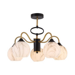 Living And Home Modern E27 5-Light Semi Flush Mount Ceiling Light With Black And Gold Frame And Marble-Effect Glass Shades, 20W - thumbnail 4