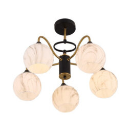 Living And Home Modern E27 5-Light Semi Flush Mount Ceiling Light With Black And Gold Frame And Marble-Effect Glass Shades, 20W - thumbnail 2