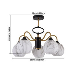 Living And Home Modern E27 5-Light Semi Flush Mount Ceiling Light With Black And Gold Frame And Marble-Effect Glass Shades, 20W - thumbnail 6
