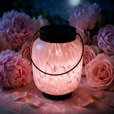 Pink Solar Led Glass Lantern Outdoor Hanging Garden Table Light Decorative Lamp - image 1