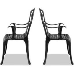Homeology Oshowa 2-Large Garden And Patio Chairs With Armrests In Cast Aluminium Black - thumbnail 4