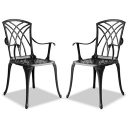 Homeology Oshowa 2-Large Garden And Patio Chairs With Armrests In Cast Aluminium Black - thumbnail 2