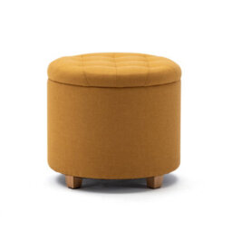 Hnnhome 45Cm Round Linen Padded Seat Ottoman Storage Stool Box, Footstool Pouffes Chair With Lids (Yellow)