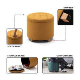 Hnnhome 45Cm Round Linen Padded Seat Ottoman Storage Stool Box, Footstool Pouffes Chair With Lids (Yellow) - thumbnail 2