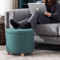 Hnnhome 45Cm Round Linen Padded Seat Ottoman Storage Stool Box, Footstool Pouffes Chair With Lids (Yellow) - thumbnail 6