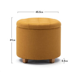 Hnnhome 45Cm Round Linen Padded Seat Ottoman Storage Stool Box, Footstool Pouffes Chair With Lids (Yellow) - thumbnail 3