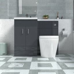 Nes Home Basin Vanity Cabinet, Wc Unit Dark Grey & Rimless Back To Wall Toilet - thumbnail 2