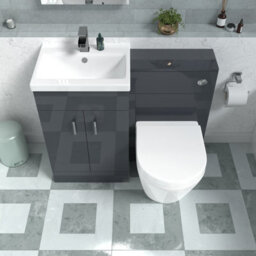 Nes Home Basin Vanity Cabinet, Wc Unit Dark Grey & Rimless Back To Wall Toilet - thumbnail 3
