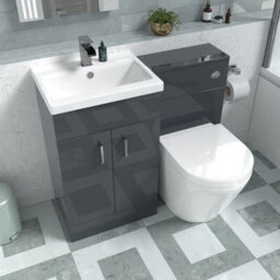 Nes Home Basin Vanity Cabinet, Wc Unit Dark Grey & Rimless Back To Wall Toilet - thumbnail 5