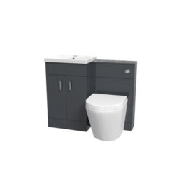 Nes Home Basin Vanity Cabinet, Wc Unit Dark Grey & Rimless Back To Wall Toilet - thumbnail 6