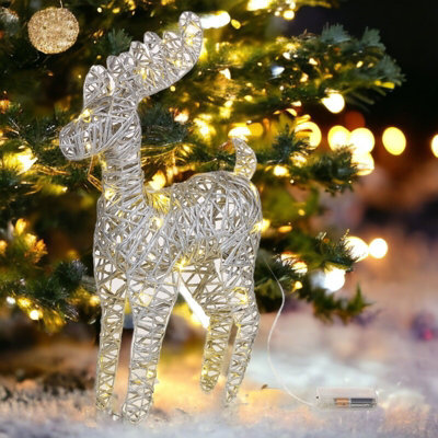 Urbn-Living Urbnliving Height 45Cm Set Of 2 Silver Led Light Up Christmas Reindeer Rattan Metal Wire Stag Statue Decoration - image 1