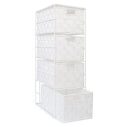Ehc Woven 4 Drawer Storage Unit Cabinet For Bathroom, Bedroom - White - thumbnail 2