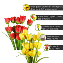 Pegdev - Pdl - Pack Of 6 X 80Cm Artificial Yellow Tulip Stems With Silk Flowers For Home Office Or Wedding Décor - thumbnail 2