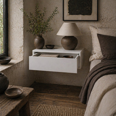Wyld Haus Sosa White Wall-Mounted Floating Bedside Table With Drawer, 40 X 30 X 15 Cm - image 1