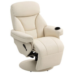 Homcom Manual Recliner Swivel Lounge Chair With Footrest, Cream White - thumbnail 2