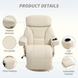 Homcom Manual Recliner Swivel Lounge Chair With Footrest, Cream White - thumbnail 5