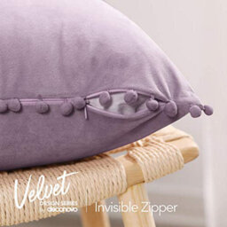 Deconovo 2 Pack Poms Large Crushed Velvet Cushion Covers With Invisible Zipper 55Cm X 55Cm Light Purple - thumbnail 5