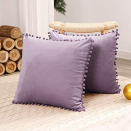 Deconovo 2 Pack Poms Large Crushed Velvet Cushion Covers With Invisible Zipper 55Cm X 55Cm Light Purple - thumbnail 1